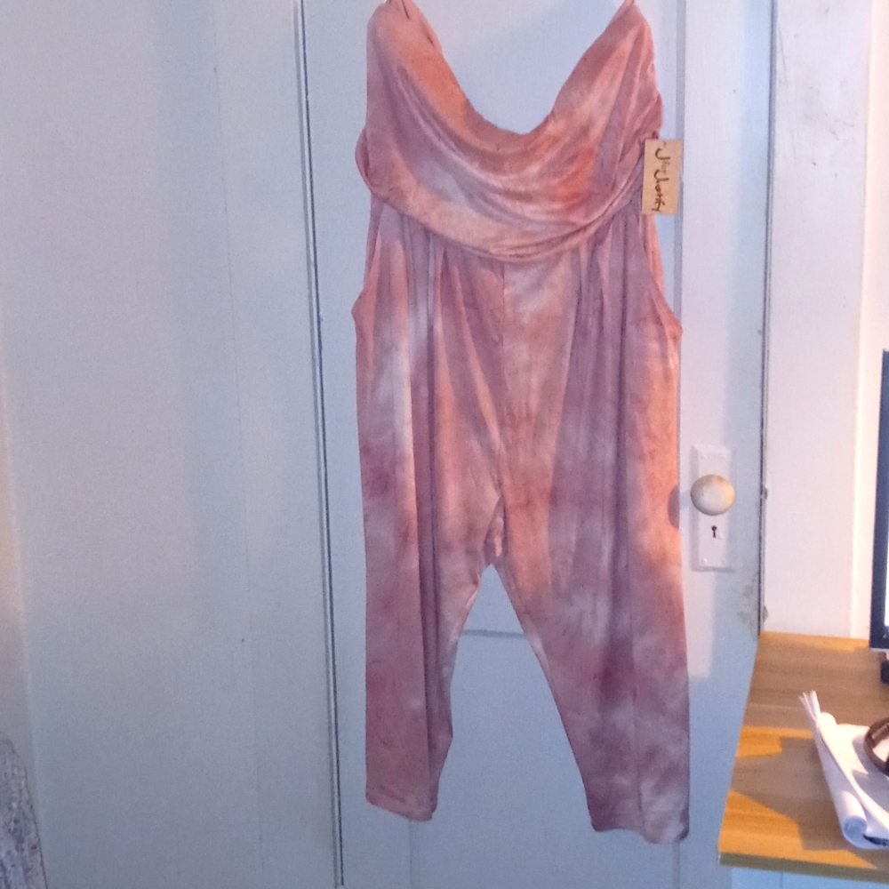 Tie dye blush pink and white romper.